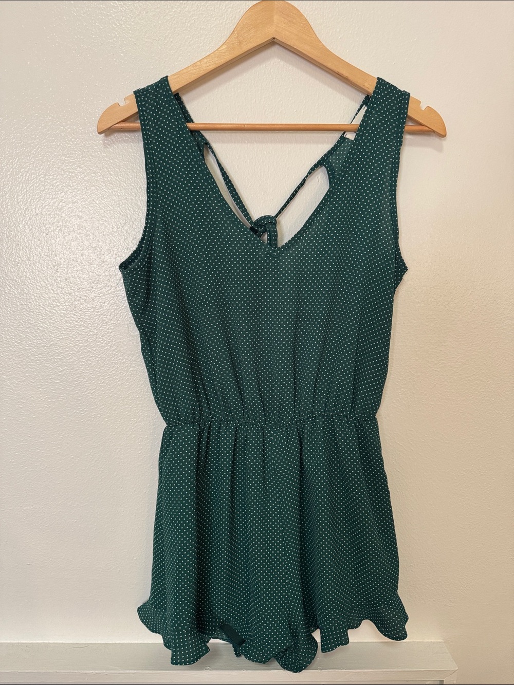 Everly Dark Green Polka Dot Tie-Back Romper